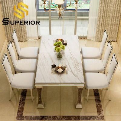 Home Dining Furniture White Marble Dinner Table for 8 Chairs