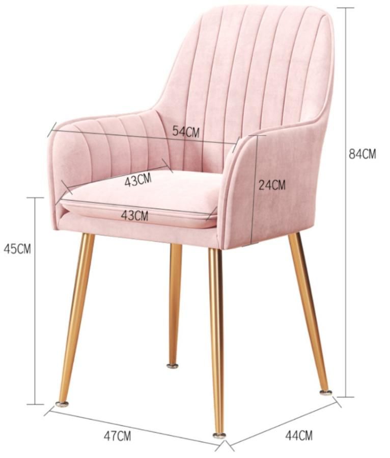 Luxury Design Fabric Pink Velvet Modern Dining Chairs with Golden Legs