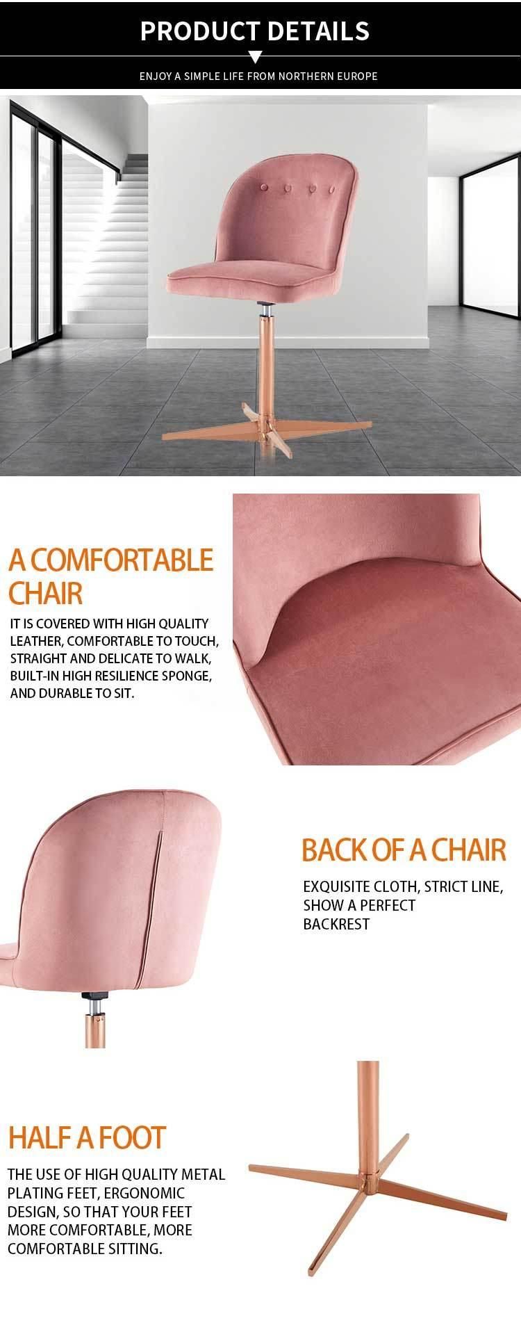 Pink Elegant Upholstered Velvet Restaurant Chair Fabric Metal Legs Modern Dining Chair