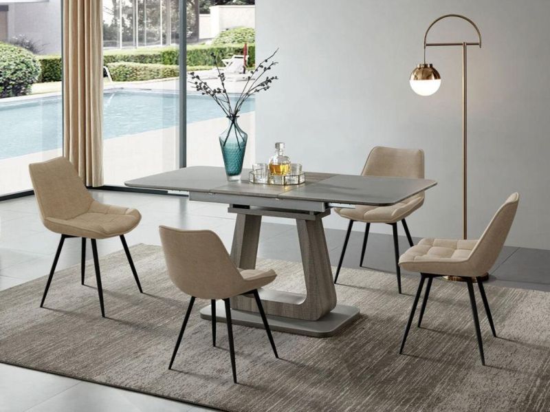 Europe Style Dining Room Table Sets MDF Extension Dining Table with Super White Tempered Glass Top