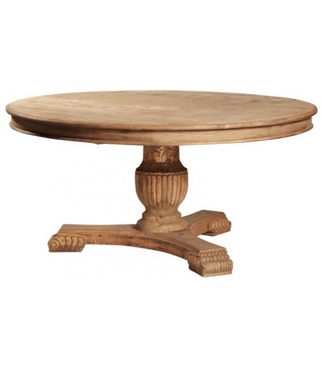 Kvj-Rr08 Round Carved Base Reclaimed Wood Rustic Vintage Dining Table