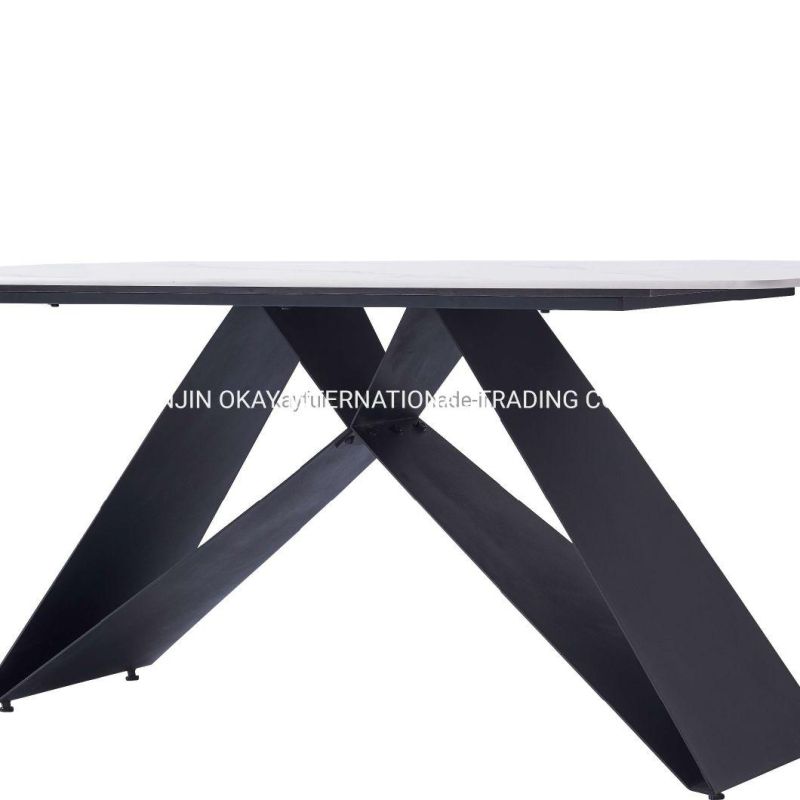 2022 New Rectangular Italian Marble Top Tavolo and Metal Leg Mesa De Marmore Dining Table Set