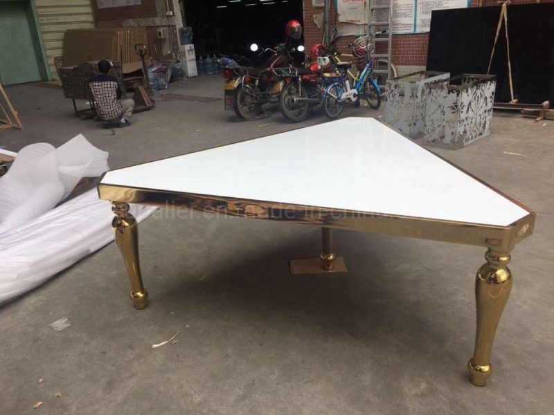 Wedding Special Design Triangle Mirrored Glass and Marble Dining Table