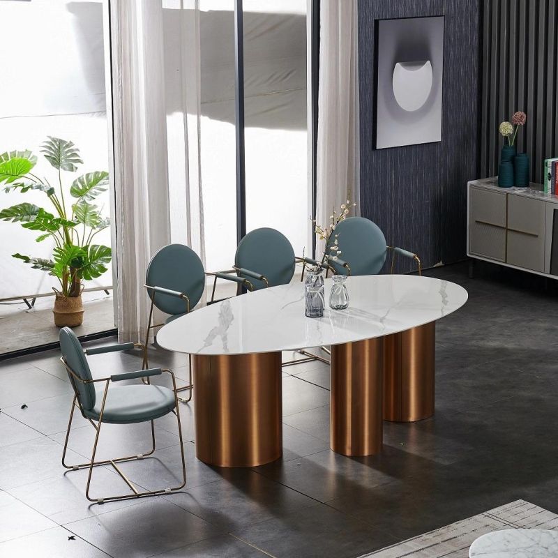 Cheap Modern Restaurant Home Dinner Furniture Marble Dining Table with Black Legs for Home