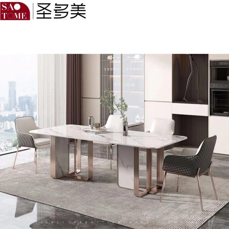 Modern High-Grade Furniture Stainless Steel Rock Plate Dining Table