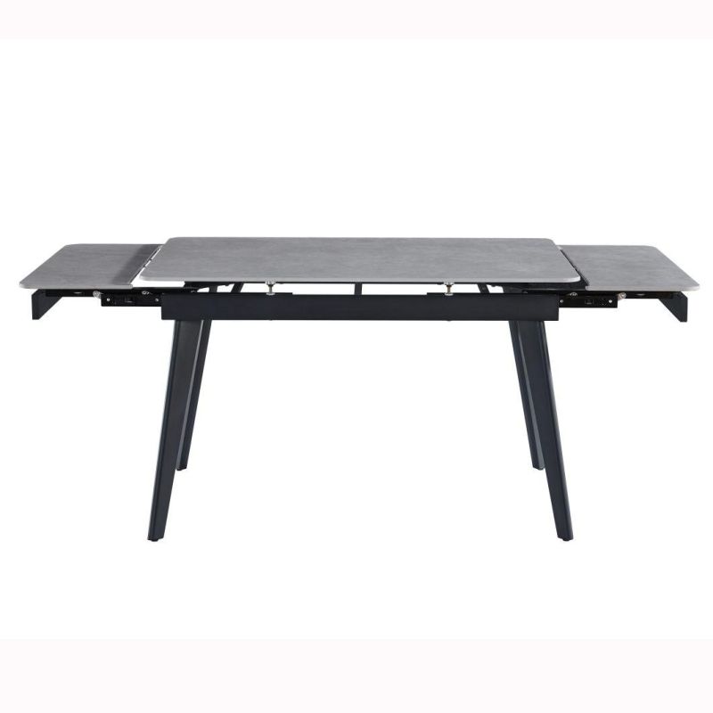 2021 Best Selling Italia Snow White Ceramic Dining Table Two Side Top Extension with Black Metal Legs