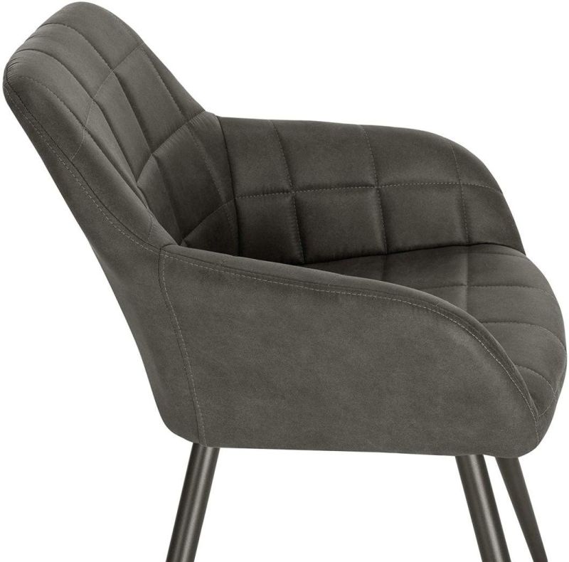 Upholstered Chair Design with Armrest with Fabric Upholstery Seat Metal Frame Dark Grey Dining Chair