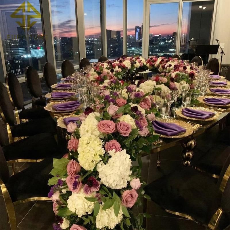 Wedding Golden Chair and Glass Top Event Tables and Chairs Decor