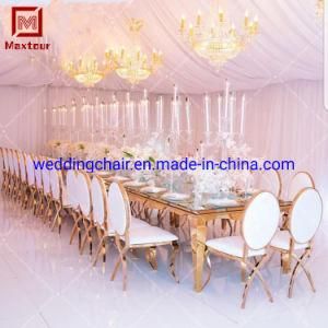 Eventos Gold Stainless Steel White PU Banquet Dining Chair Set