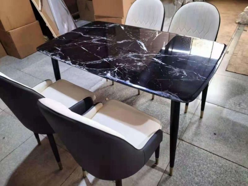 Metal Elements Modern Marble Top Dining Table