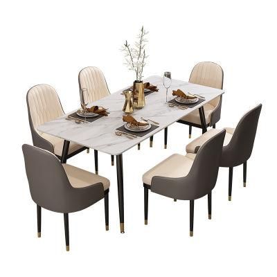 Italian Luxury Design Marble Top Dining Table Set 6 Seater with Metal Legs