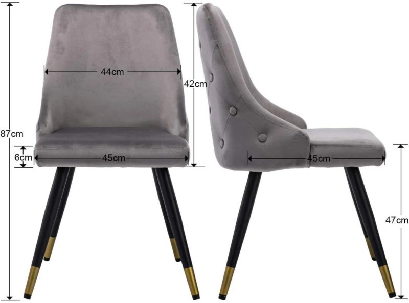 Made of Velvet Set of 2 Kitchen Chair with Metal Legs Upholstered Chair for Living Room Gray Dining Room Chairs