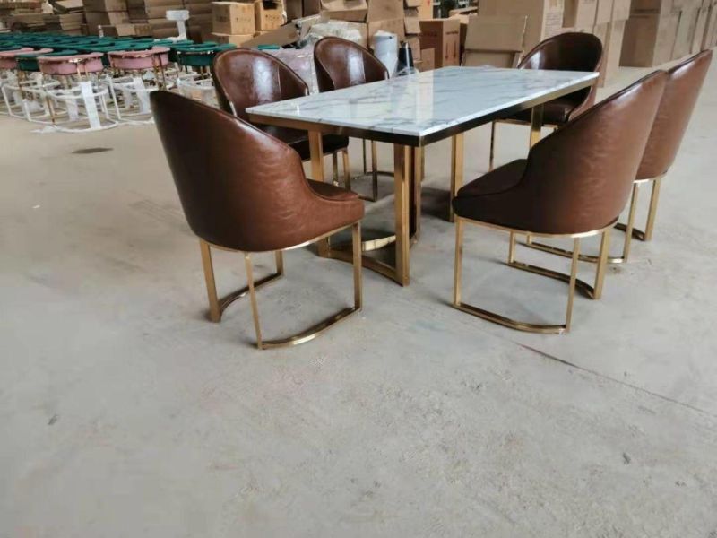 Nordic Stainless Steel Golden Marble Top Dining Table