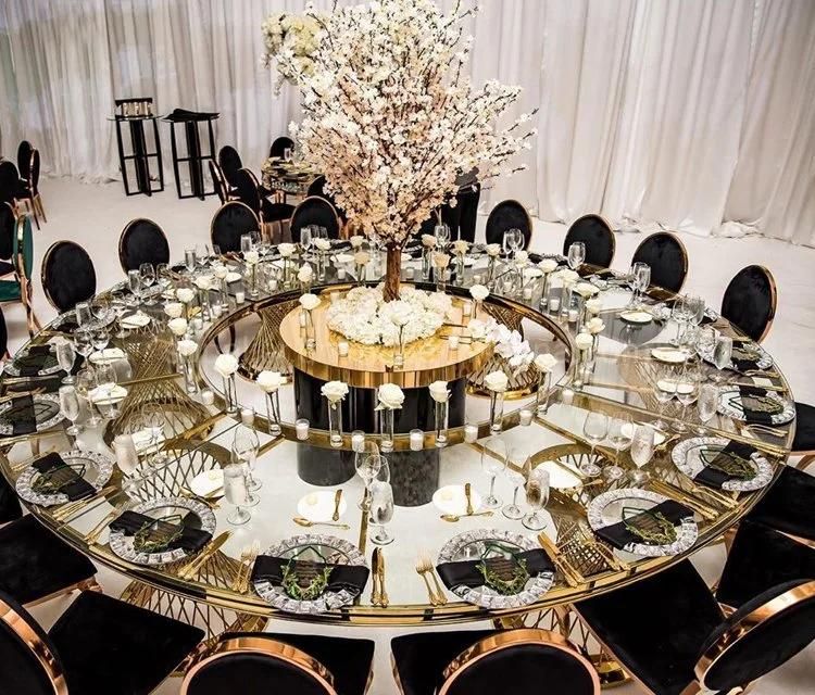 Hotel Banquet Stainless Steel Rose Gold Glass Top Restaurant Table