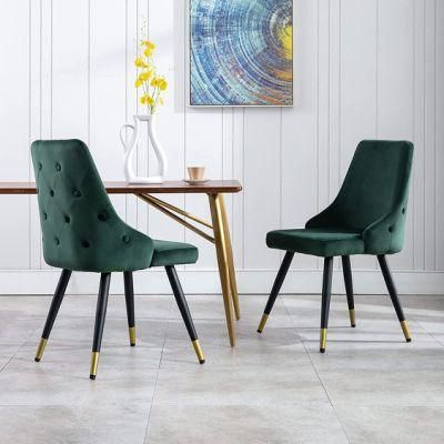 Nordic Velvet Set of 2 Kitchen Chair with Metal Legs Fashionable Upholstered Chair for Green Dining Room Chairs