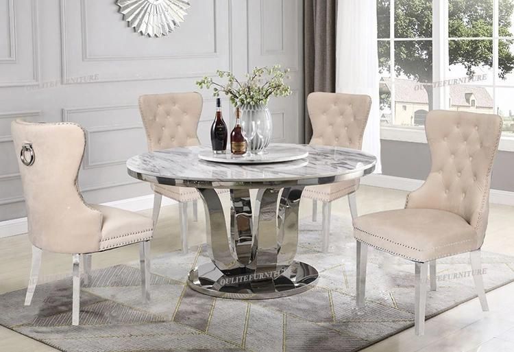 Round Rotate Center Marble Top Dining Table Sets with Chairs