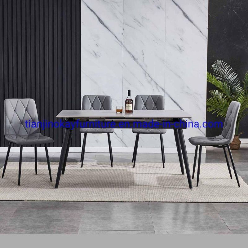 Okay Modern Ceramic Top White Rectangle Dining Table with 4 Chairs Carbon Steel Base 4 People Dining Table