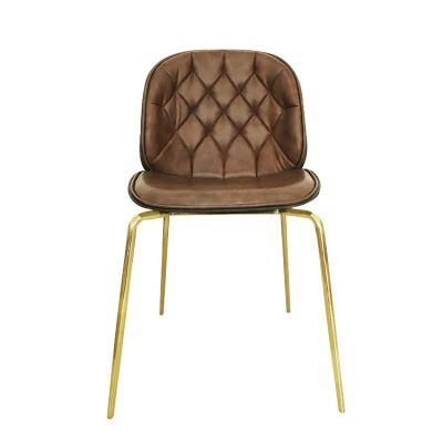 Factory Direct Home Furniture Fabric Gold Metal Dining Chairs with Iron Tube Legs