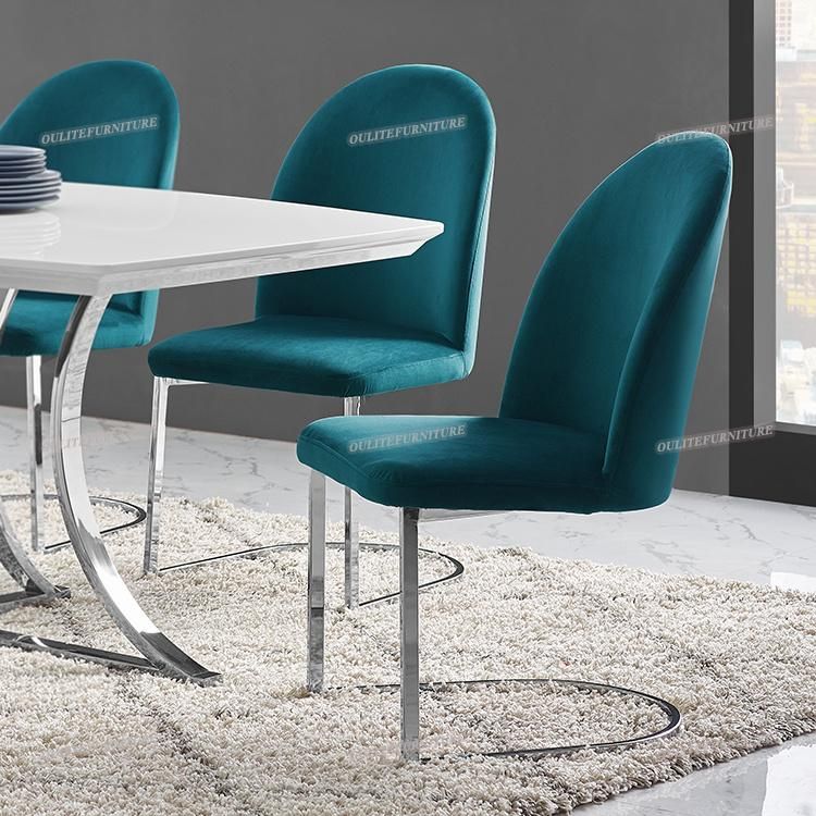 6 Seater Metal Legs Velvet Dining Chair with Dining Table