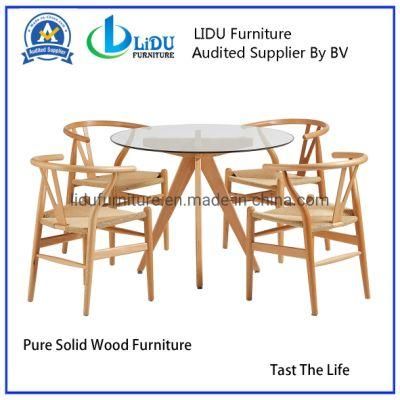 Round Table Best Price Glass Transparent Round Coffee Dining Table with Wooden Legs Dining Room Set