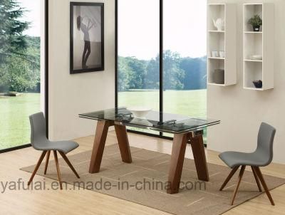 Extension Tempered Glass Solid Wood Leg Dining Table