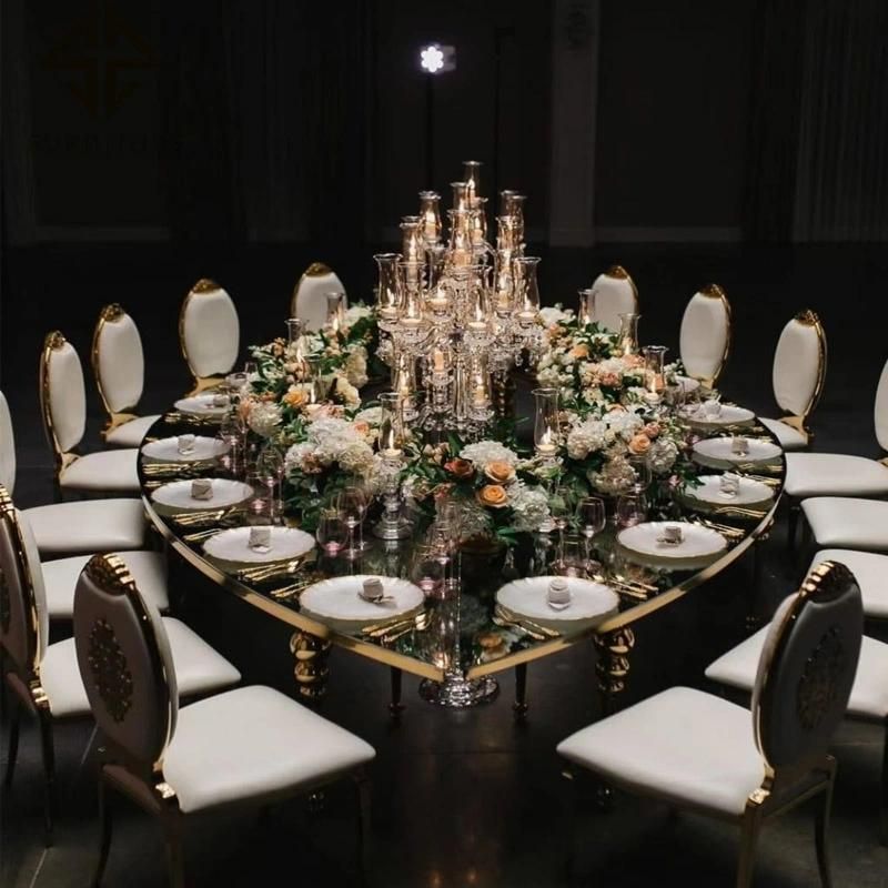 Wedding Gold Mirror Glass Stainless Steel Dining Rose Gold Table Wedding Rent Dining Table, Mirrored Dining Table