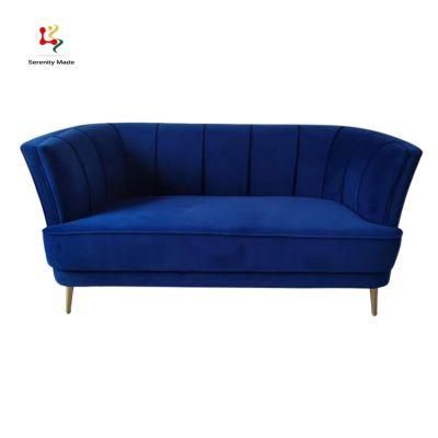 Guangdong Factory Directly Sell Blue Color Velvet Commercial Restaurant Sofa