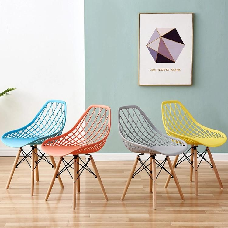 Plastic Mesh Chair Nordic Solid Wood Stool Dining Chair Creative Backrest Hollow Hotel Chair Wholesale