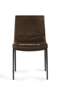 Industry Loft Iron Metal Dining Chair, Vintage Cow Leather