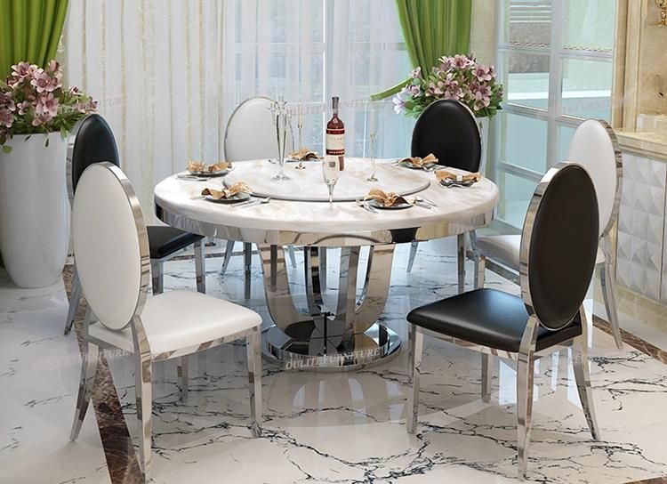 Round Rotate Center Marble Top Dining Table Sets with Chairs