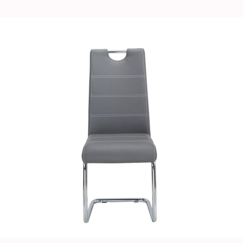 Top One Best Selling Dining Room Furniture Bow Shape Grey PU Dining Chair with Chrome Leg