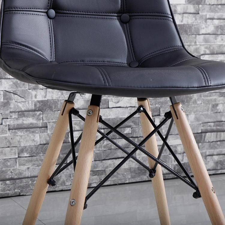 Modern Design PU Leather Wooden Legs Dining Chair Restaurant Upholstered Cafe Chair