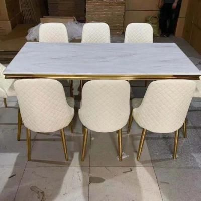 Artificial Marble Top Metal Steel Frame Dining Table