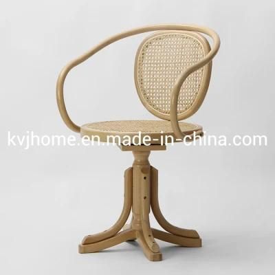 Kvj-6555 Modern High Quality Beech Wood Rattan Dining Swivel Armchair