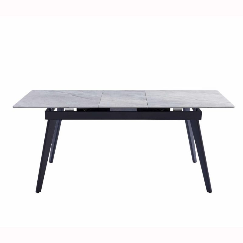 Hot Sale Extension Lift Middle Top Sintered Stone Grey Ceramic Dining Table with Metal Base