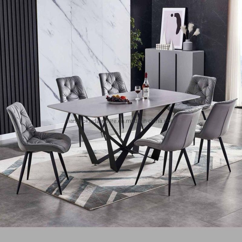 China Factory Hot Sale Slate Sintered Stone Top Marble Black Gold Ceramic Table Dining Table Set