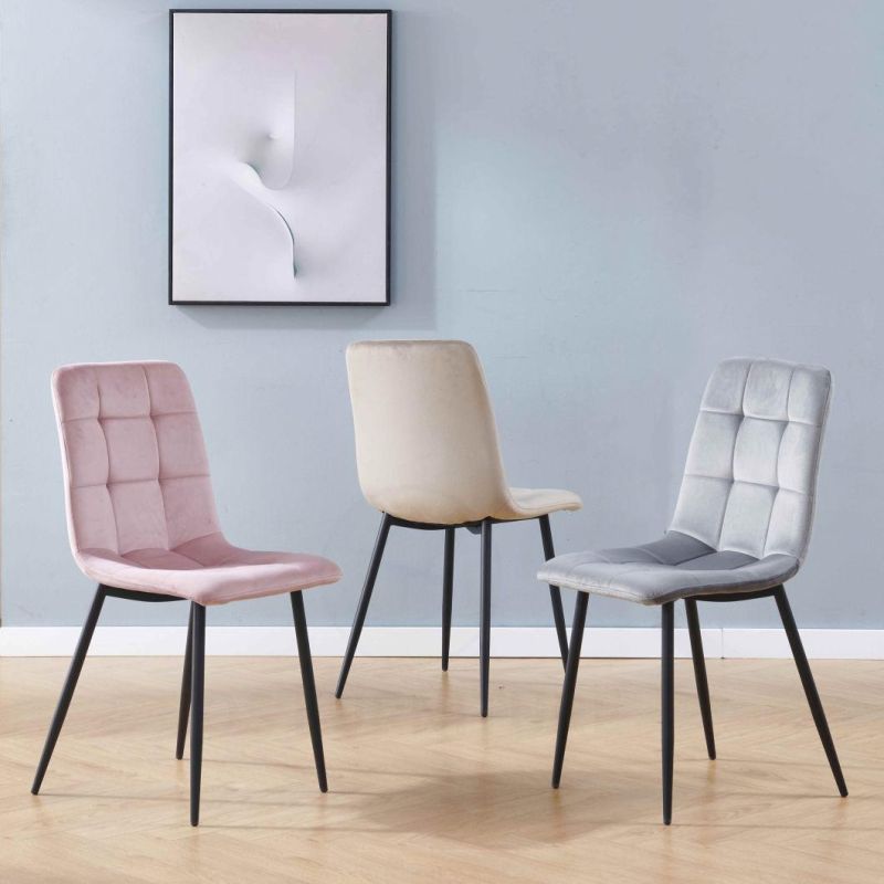 Modern Velvet Hotel Dining Chair Fabric Surface Metal Legs Living Room Dining Chair