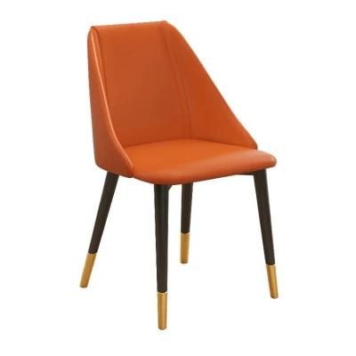 Livingroom Seatings in Orange Leather Restaurant Coffee Chair Gold Feet Wrought Iron Leg Soft Cushion Comfort Cafe Chairs