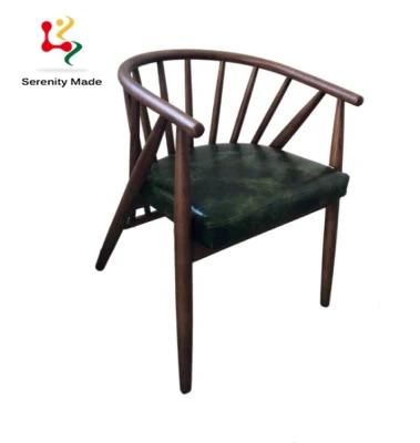 Wholesale Restaurant Furniture Antique Solid Wooden Frame PU Upholstery Seat Wood Dining Chair