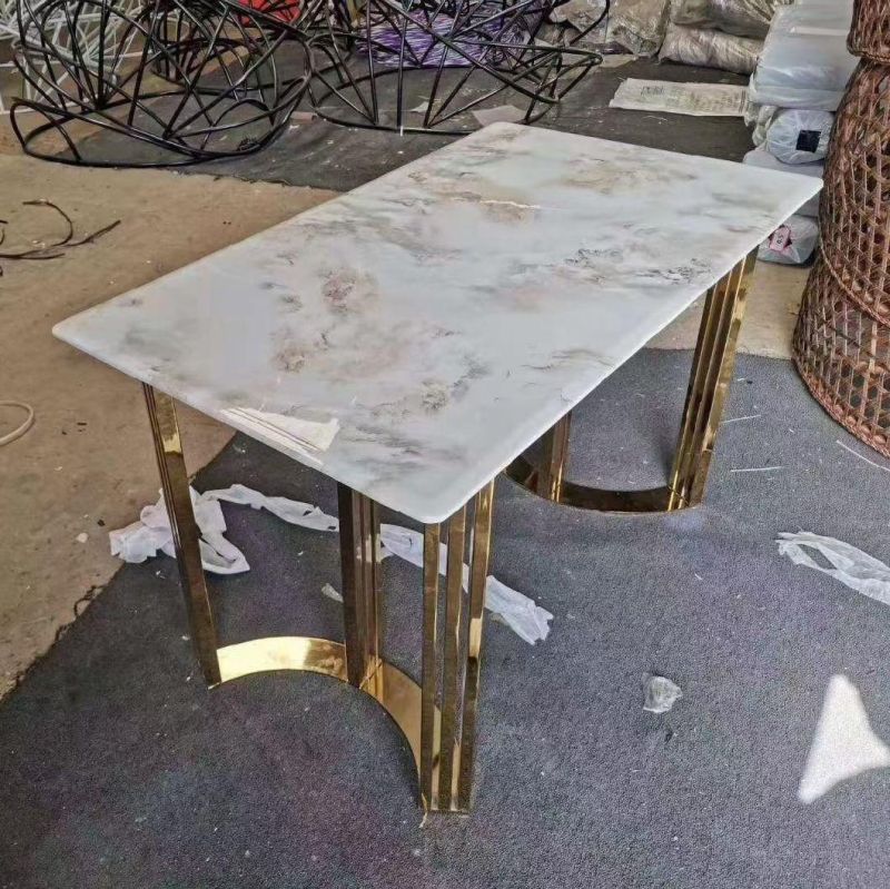 White Modern Simple Rectangular Marble Top Dinning Table Set