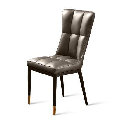 Top Quality Nordic Restaurant Comfort High Back PU Leather Upholstered Dining Chair with Black Metal Legs