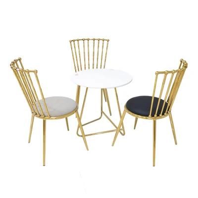 Wholesale Dining Furniture MDF Dining Table Set Gold Chrome Iron Legs PVC Chair