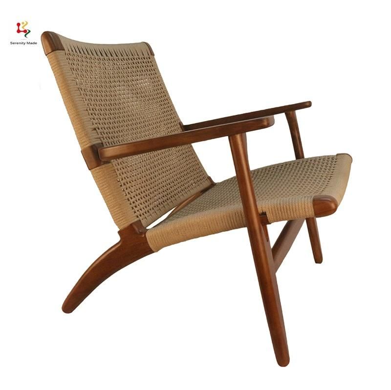 Modern Outdoor Restaurant Rattan Frame Leisure Dining Armchair with Wooden Legs