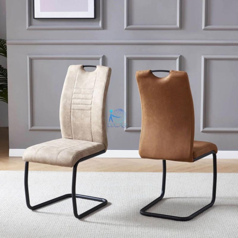 Okay Furniture Whosale Hot Sale Pk Fabric Dining Chair with Bending Black Metal Legs