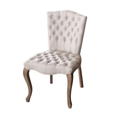 Kvj-Ec18 Antique Vintage Wooden Linen Fabric Louis Dining Chair