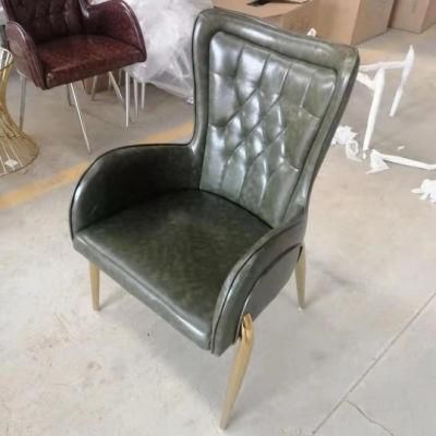 Modern Style Dining Room Furniture Leather Wing Back Chair with Stainless Steel Gold Legs for Dining