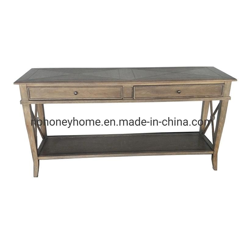 French Vintage Oil Brushed Oak Dining Room Console Table