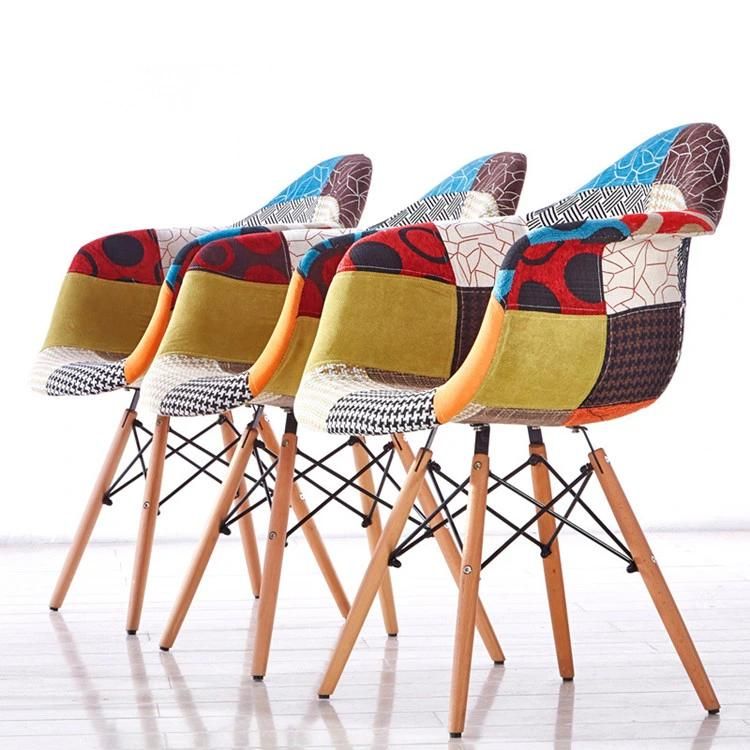 Wholesale Price Modern Dsw Fabric Chair French Style Patchwork Dining Chair with Armrest