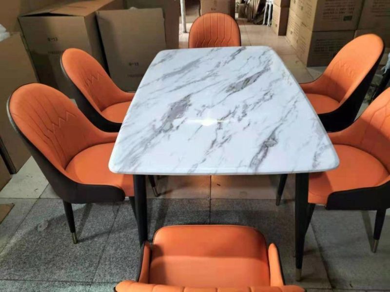 Optional Marble Pattern Light Luxury Open Style Modern Metal Dining Table