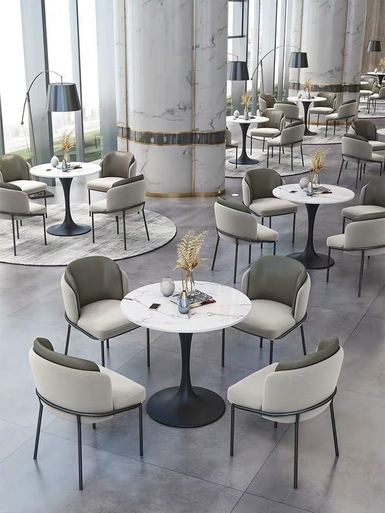 Popular Modern Dining Table Restaurant Table Luxury Polished Stainless Steel Gold Base Round Ceramic Top Coffee Table